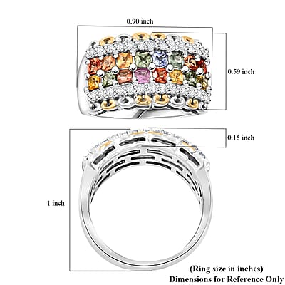 Premium Multi Sapphire and White Zircon 2.15 ctw Color Crest Ring in 18K Vermeil YG and Rhodium Over Sterling Silver (Size 10.0) 