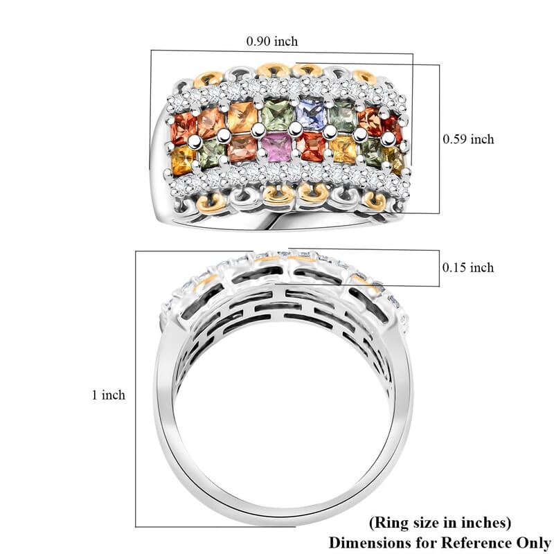 Premium Multi Sapphire and White Zircon 2.15 ctw Color Crest Ring in 18K Vermeil YG and Rhodium Over Sterling Silver (Size 10.0) 
