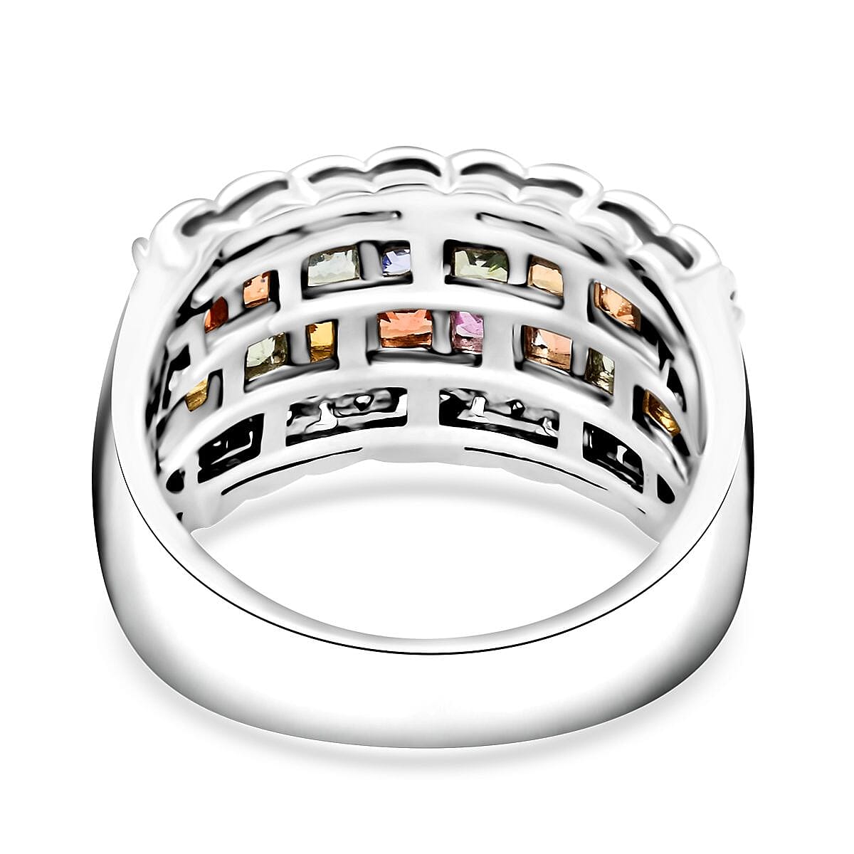 Premium Multi Sapphire and White Zircon 2.15 ctw Color Crest Ring in 18K Vermeil YG and Rhodium Over Sterling Silver (Size 5.0)  image number 4