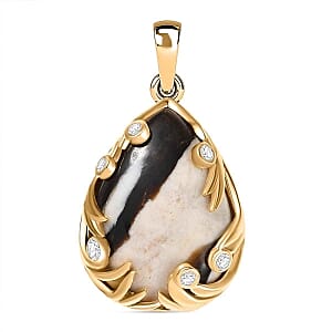 Peanut Wood Jasper and White Zircon Fancy 13.62 ctw Pendant in Goldtone