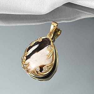 Peanut Wood Jasper and White Zircon Fancy 13.62 ctw Pendant in Goldtone