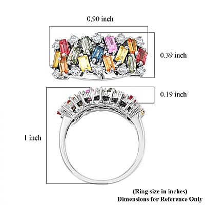 Premium Multi Sapphire and Moissanite 2.10 ctw Art Deco Ring in Rhodium Over Sterling Silver (Size 10.0)