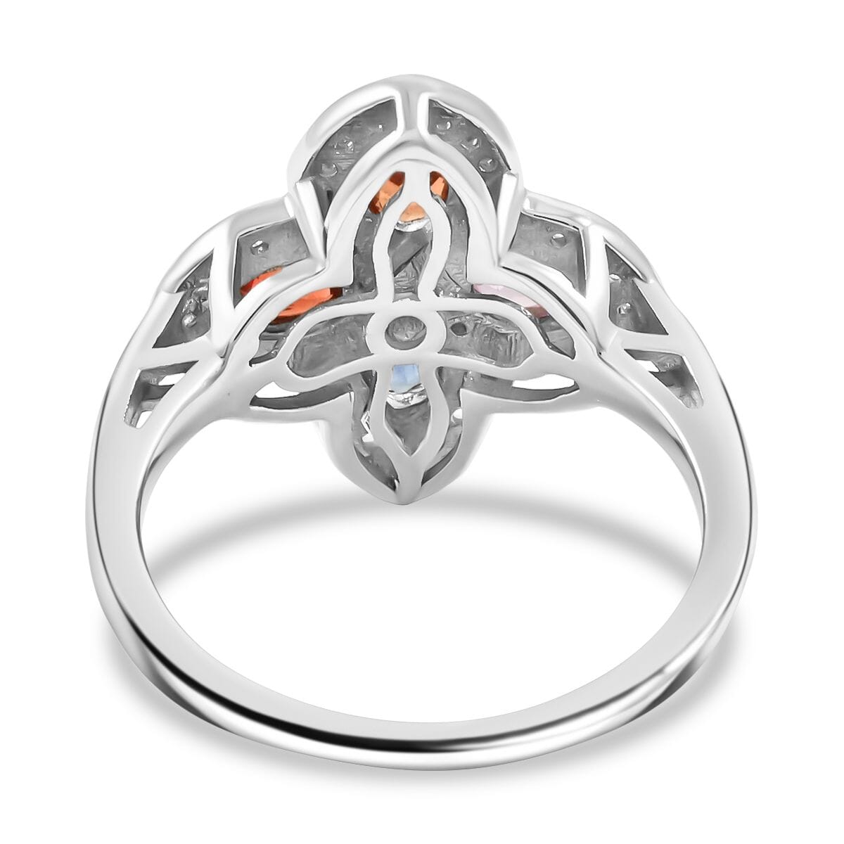 Premium Multi Sapphire and White Zircon 1.60 ctw Whispers of Spring Ring in Rhodium Over Sterling Silver (Size 6.0) image number 4