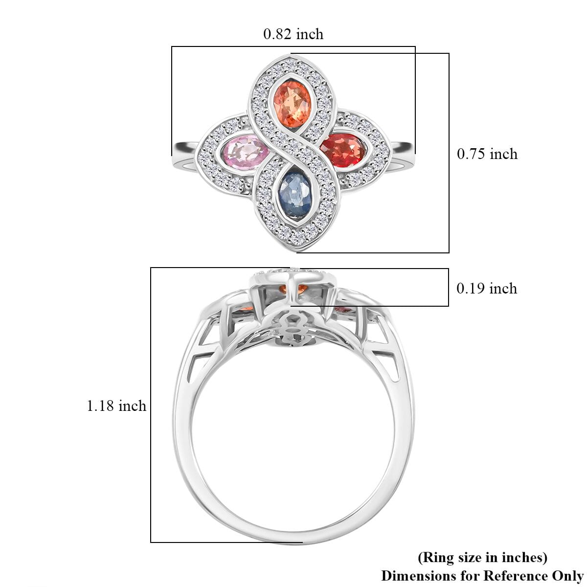 Premium Multi Sapphire and White Zircon 1.60 ctw Whispers of Spring Ring in Rhodium Over Sterling Silver (Size 6.0) image number 5