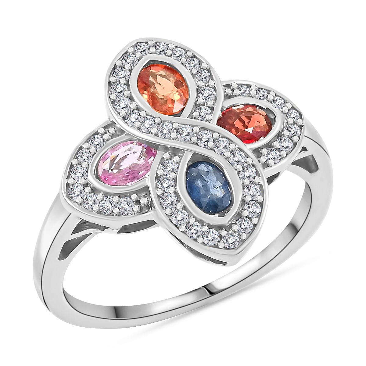 Premium Multi Sapphire and White Zircon 1.60 ctw Whispers of Spring Ring in Rhodium Over Sterling Silver (Size 9.0) image number 0