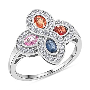 Premium Multi Sapphire and White Zircon 1.60 ctw Whispers of Spring Ring in Rhodium Over Sterling Silver (Size 9.0)
