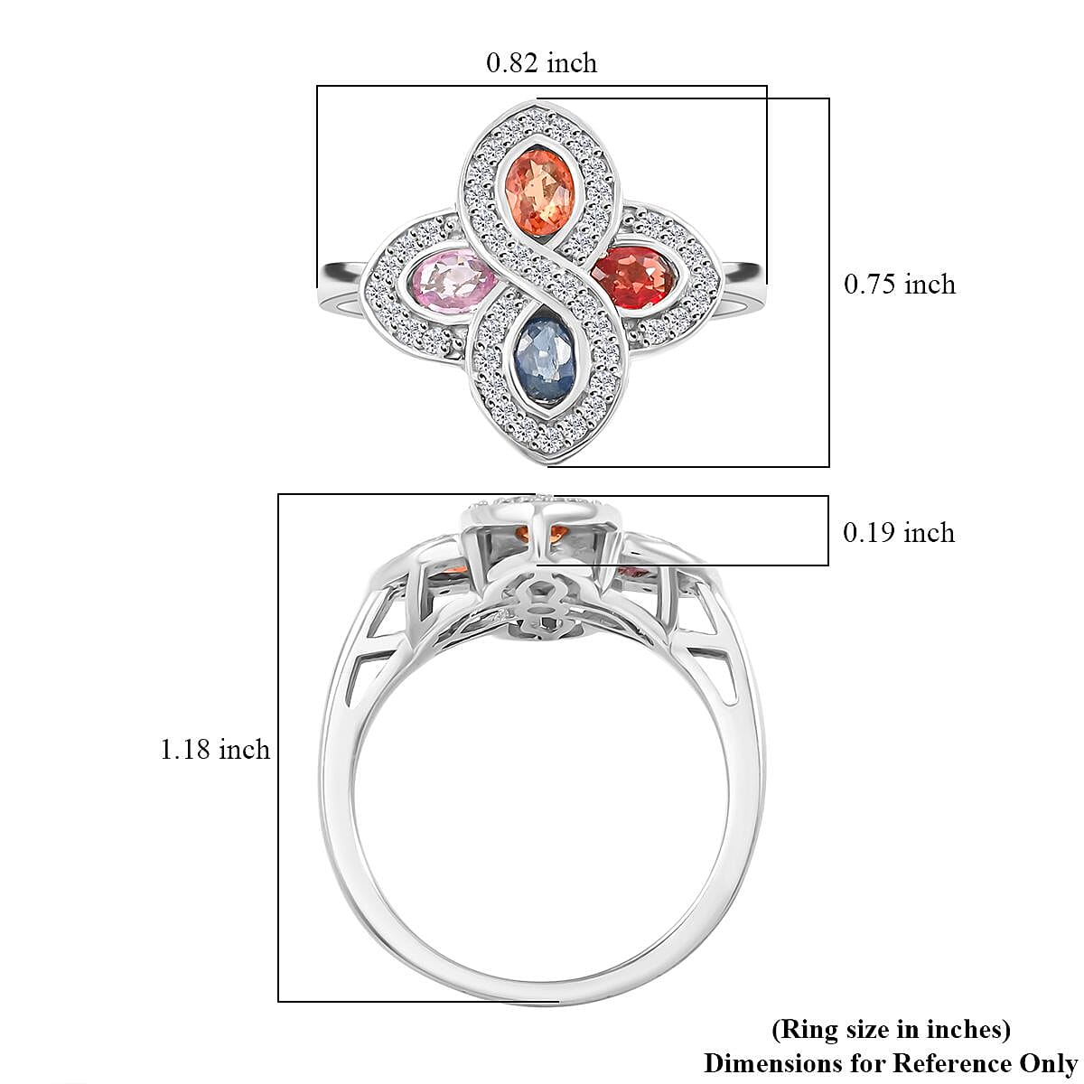 Premium Multi Sapphire and White Zircon 1.60 ctw Whispers of Spring Ring in Rhodium Over Sterling Silver (Size 9.0) image number 5