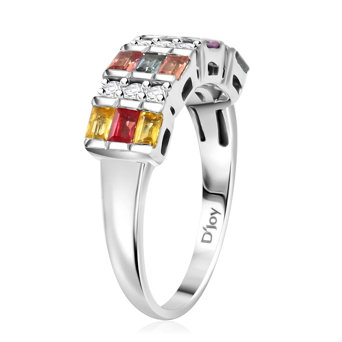 D'Joy Premium Multi Sapphire and Moissanite 1.65 ctw Art Deco Ring in Rhodium Over Sterling Silver (Size 6.0) image number 3