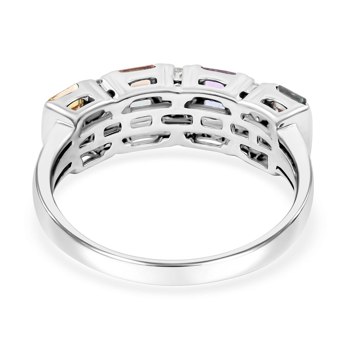 D'Joy Premium Multi Sapphire and Moissanite 1.65 ctw Art Deco Ring in Rhodium Over Sterling Silver (Size 6.0) image number 4