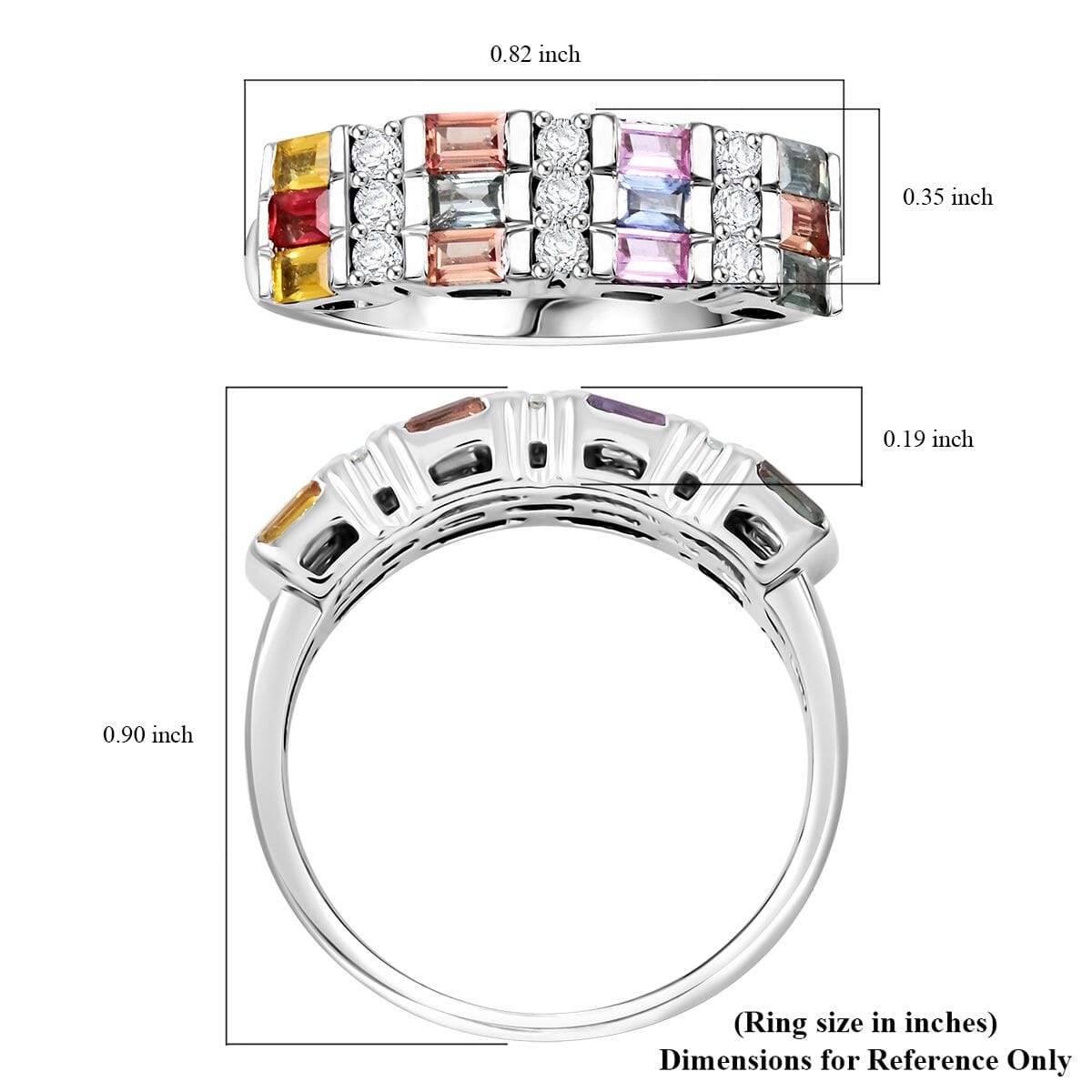 D'Joy Premium Multi Sapphire and Moissanite 1.65 ctw Art Deco Ring in Rhodium Over Sterling Silver (Size 6.0) image number 5