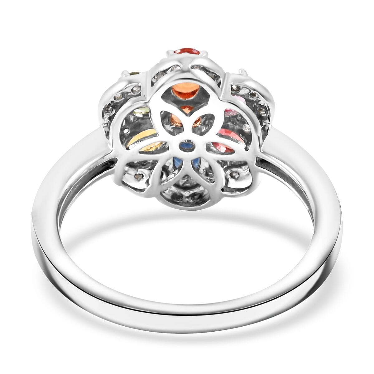 D'Joy Premium Multi Sapphire and White Zircon 2.00 ctw Floral Ring in Rhodium Over Sterling Silver (Size 10.0) image number 4