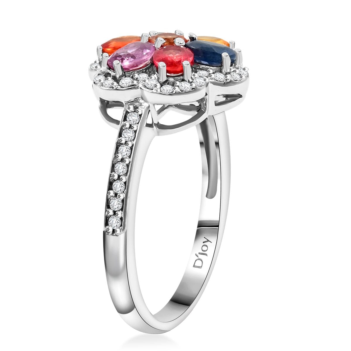 D'Joy Premium Multi Sapphire and White Zircon 2.00 ctw Floral Ring in Rhodium Over Sterling Silver (Size 6.0) image number 3