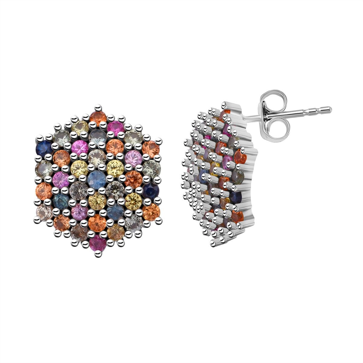 Premium Multi Sapphire 2.50 ctw Jewel Garden Earrings in Rhodium Over Sterling Silver  image number 0
