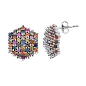 Premium Multi Sapphire 2.50 ctw Jewel Garden Earrings in Rhodium Over Sterling Silver 