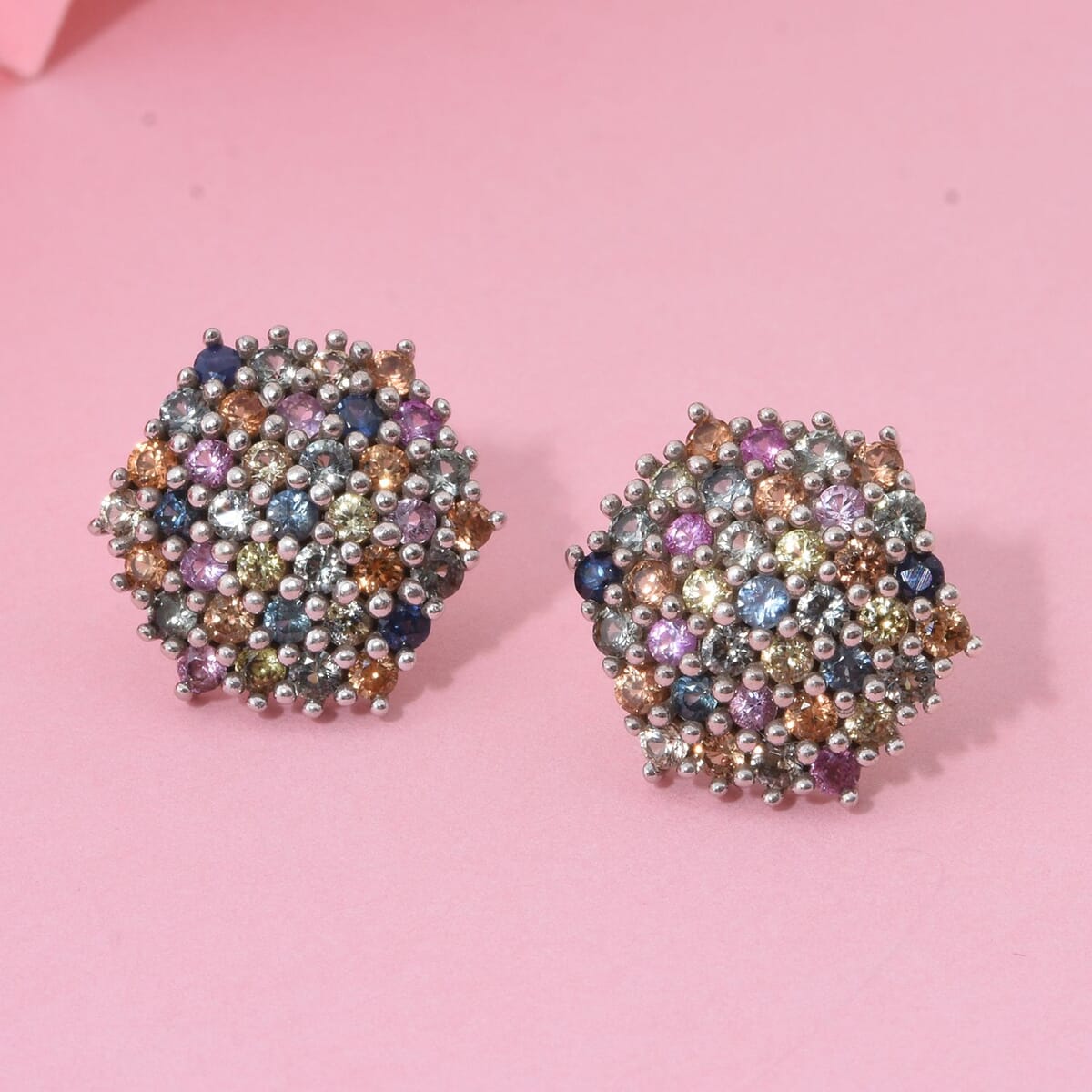 Premium Multi Sapphire 2.50 ctw Jewel Garden Earrings in Rhodium Over Sterling Silver  image number 1