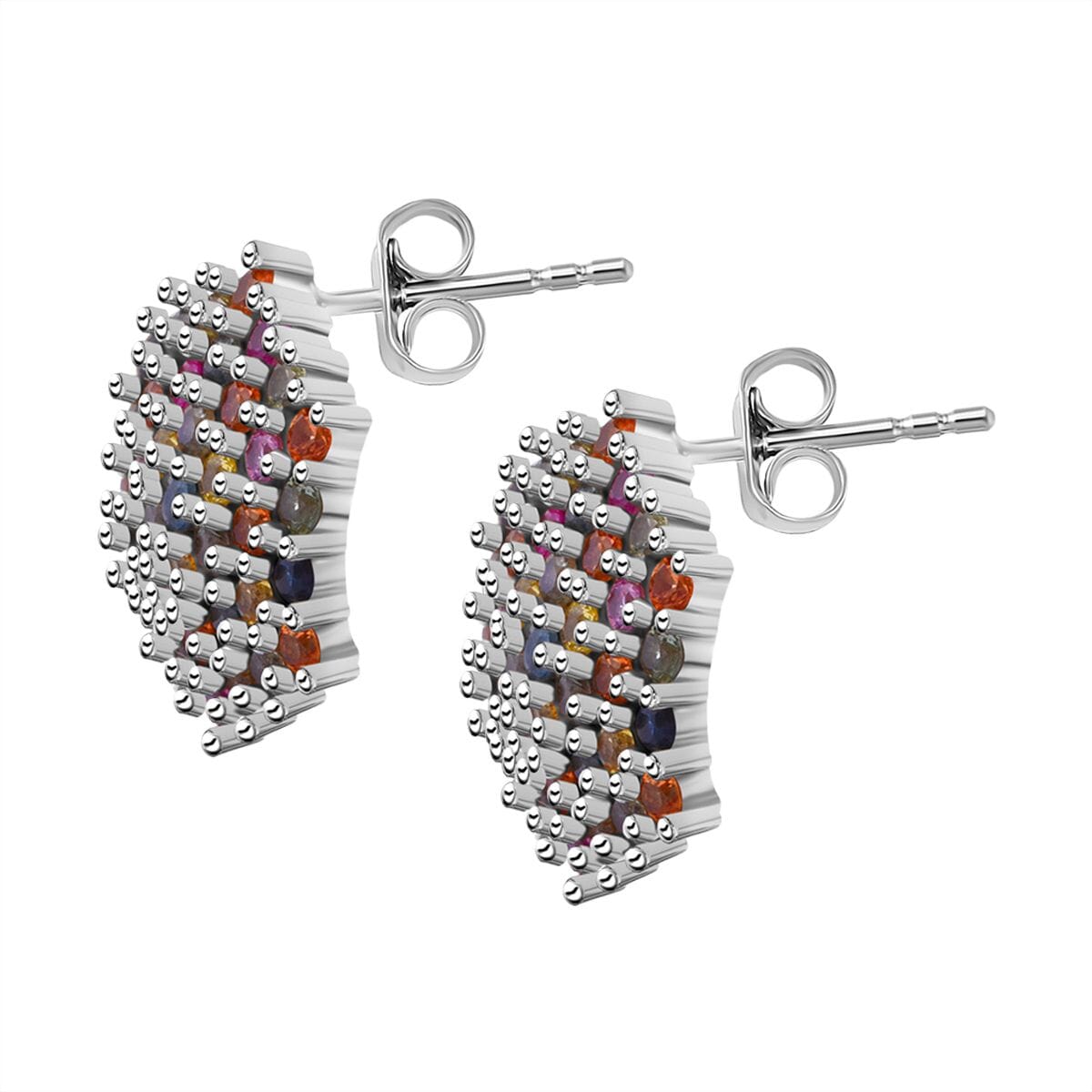 Premium Multi Sapphire 2.50 ctw Jewel Garden Earrings in Rhodium Over Sterling Silver  image number 3