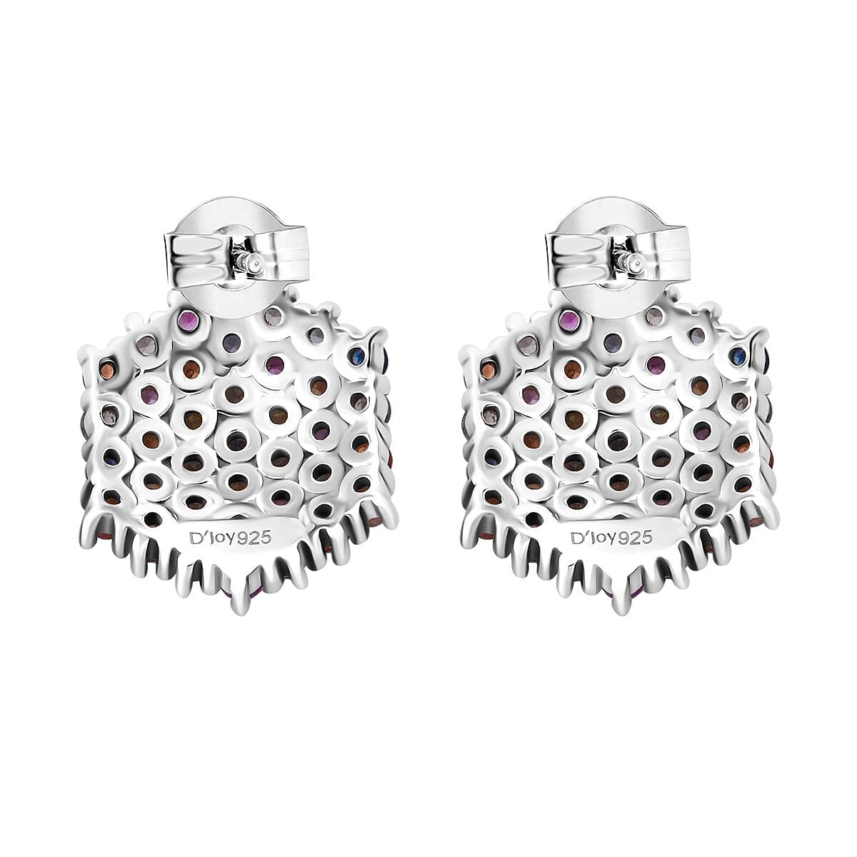 Premium Multi Sapphire 2.50 ctw Jewel Garden Earrings in Rhodium Over Sterling Silver 