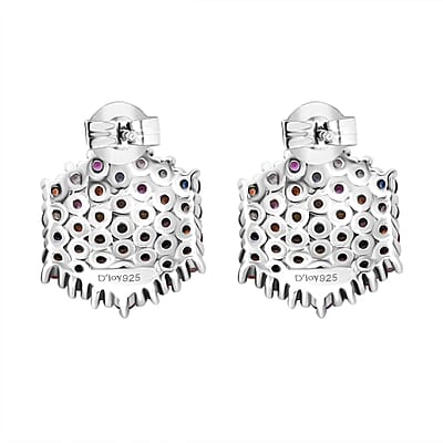 Premium Multi Sapphire 2.50 ctw Jewel Garden Earrings in Rhodium Over Sterling Silver 