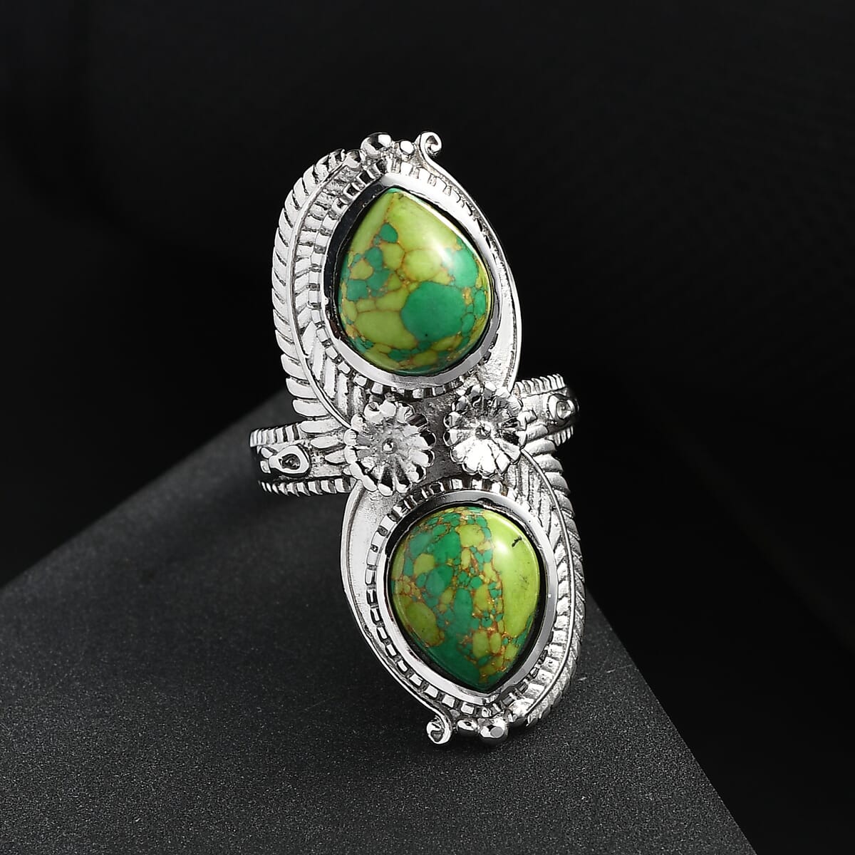 Mojave Green Turquoise 6.85 ctw Fancy Ring in Stainless Steel (Size 10.0) image number 1