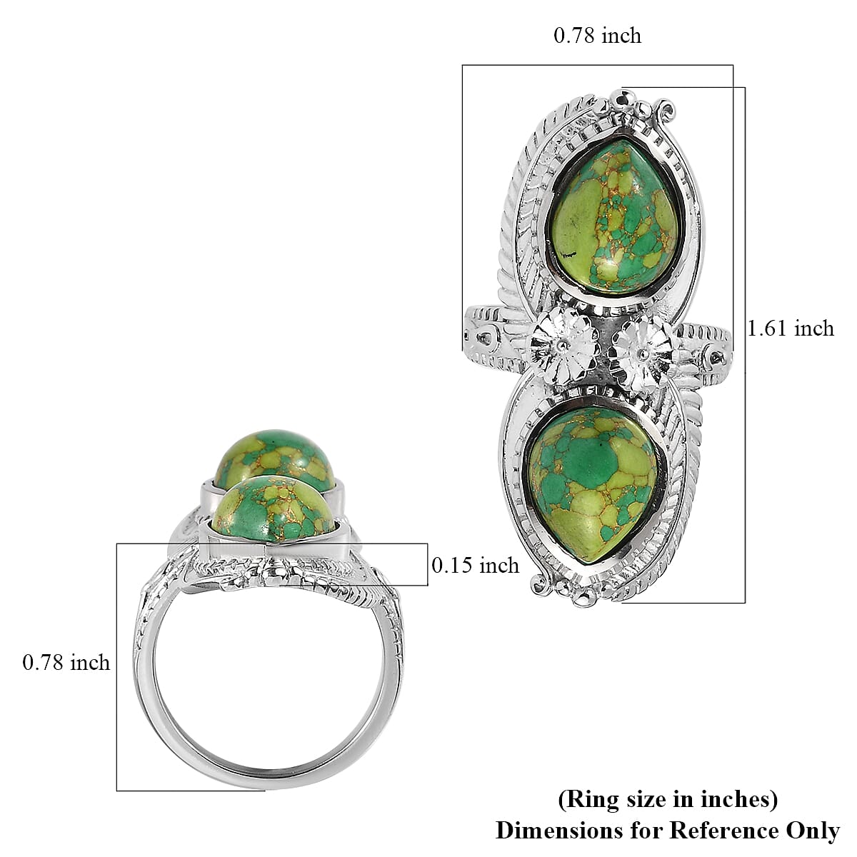 Mojave Green Turquoise 6.85 ctw Fancy Ring in Stainless Steel (Size 7.0) image number 5