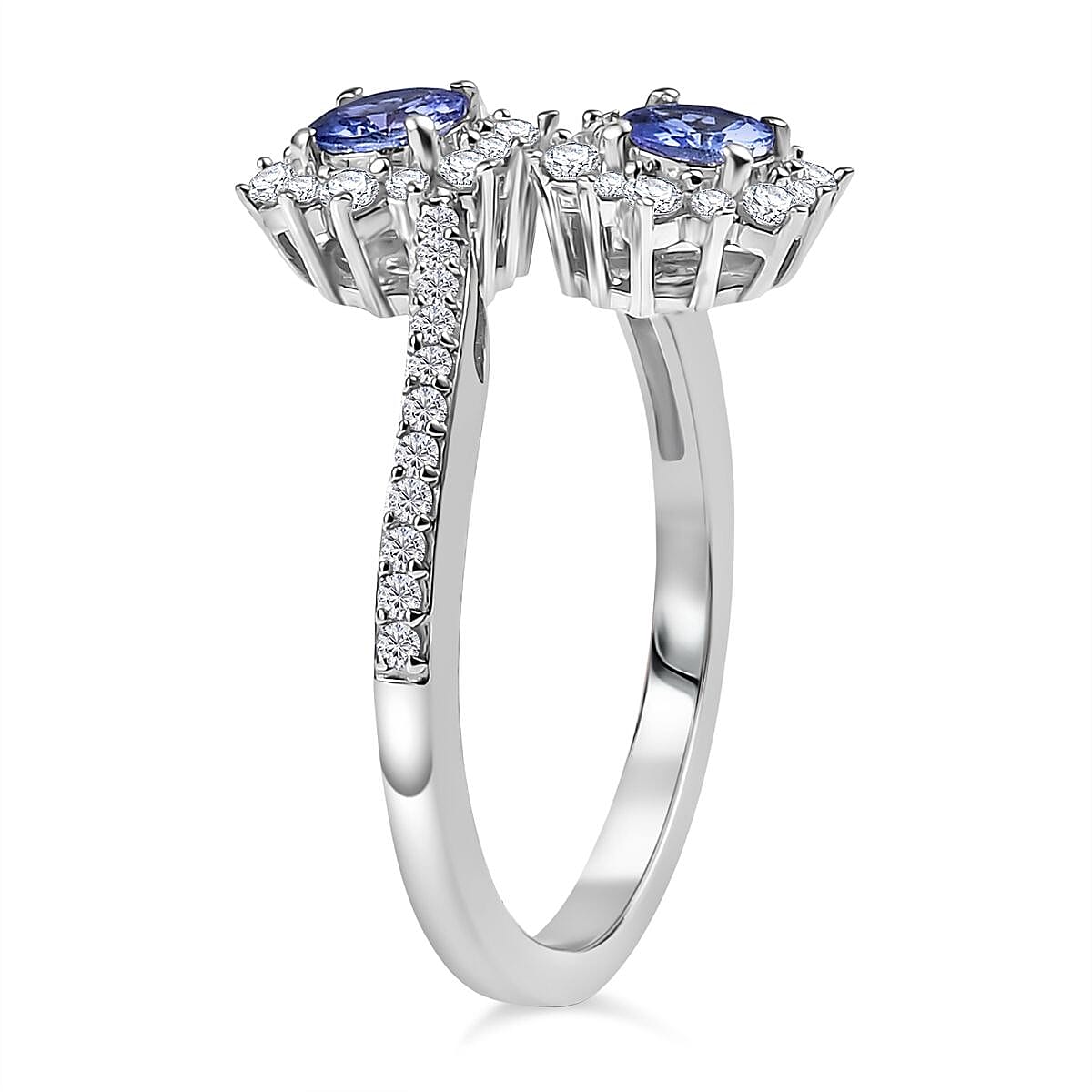 Tanzanite and White Zircon 1.21 ctw Ring in Rhodium Over Sterling Silver (Size 11.5)