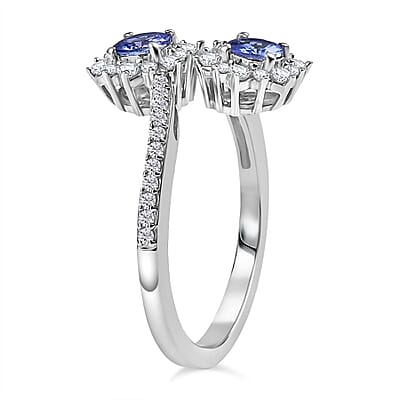 Tanzanite and White Zircon 1.21 ctw Ring in Rhodium Over Sterling Silver (Size 11.5)