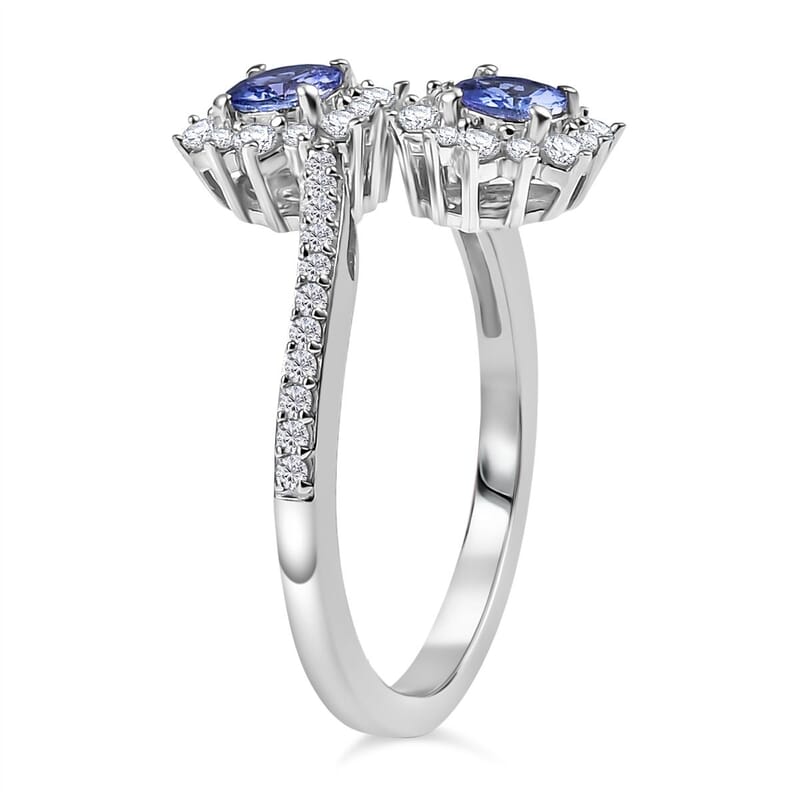 Tanzanite and White Zircon 1.21 ctw Ring in Rhodium Over Sterling Silver (Size 11.5)