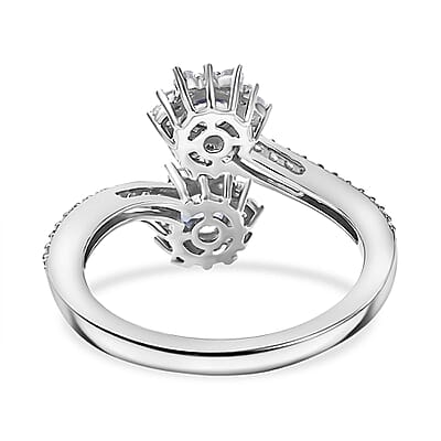 Tanzanite and White Zircon 1.21 ctw Ring in Rhodium Over Sterling Silver (Size 11.5)