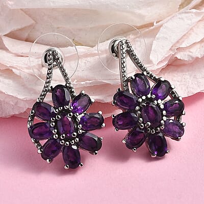 African Amethyst 6.50 ctw Earrings in Stainless Steel