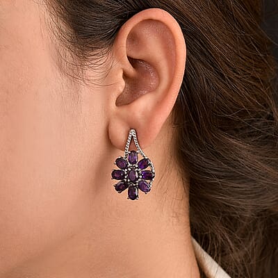 African Amethyst 6.50 ctw Earrings in Stainless Steel