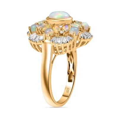 Ethiopian Welo Opal and Moissanite 3.12 ctw Ring in Vermeil Yellow Gold Over Sterling Silver (Size 9)