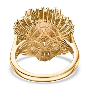 Ethiopian Welo Opal and Moissanite 3.12 ctw Ring in Vermeil Yellow Gold Over Sterling Silver (Size 9)