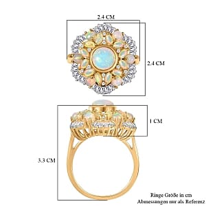 Ethiopian Welo Opal and Moissanite 3.12 ctw Ring in Vermeil Yellow Gold Over Sterling Silver (Size 9)