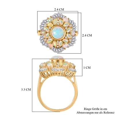 Ethiopian Welo Opal and Moissanite 3.12 ctw Ring in Vermeil Yellow Gold Over Sterling Silver (Size 9)