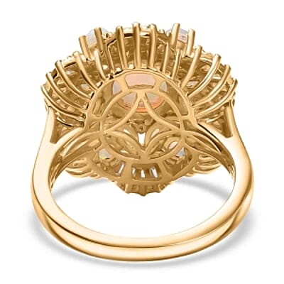 Ethiopian Welo Opal and Moissanite 5.83 ctw Ring in 18K Vermeil Yellow Gold Over Sterling Silver (Size 11.5) (6.88 g)