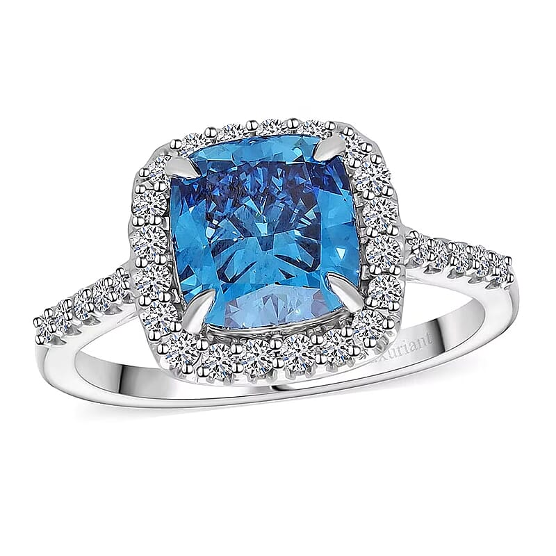 950 Platinum Lab Grown Blue and White Diamond (VS) Ring (Size 10.0) 3.50 ctw