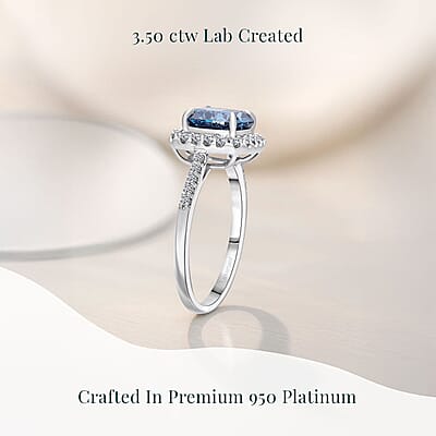 950 Platinum Lab Grown Blue and White Diamond (VS) Ring (Size 10.0) 3.50 ctw