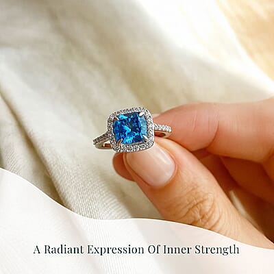 950 Platinum Lab Grown Blue and White Diamond (VS) Ring (Size 10.0) 3.50 ctw