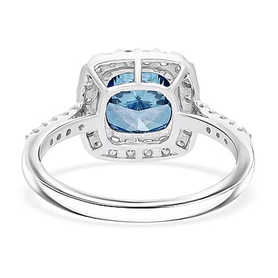 950 Platinum Lab Grown Blue and White Diamond (VS) Ring (Size 10.0) 3.50 ctw