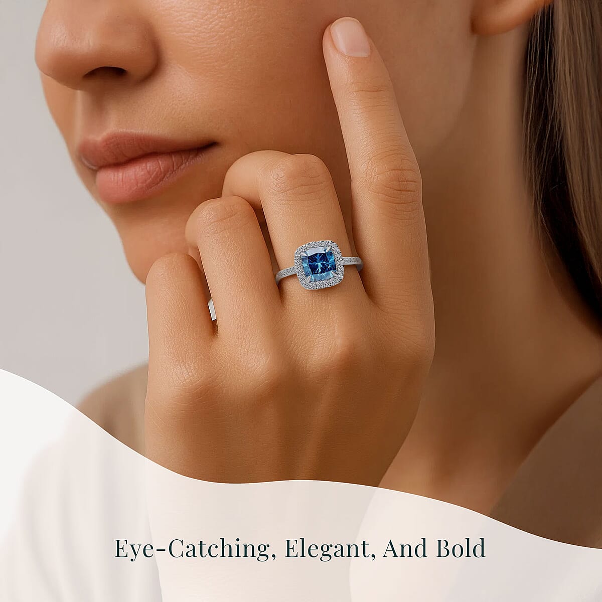 950 Platinum Lab Grown Blue and White Diamond (VS) Ring (Size 6.5) 3.50 ctw image number 1