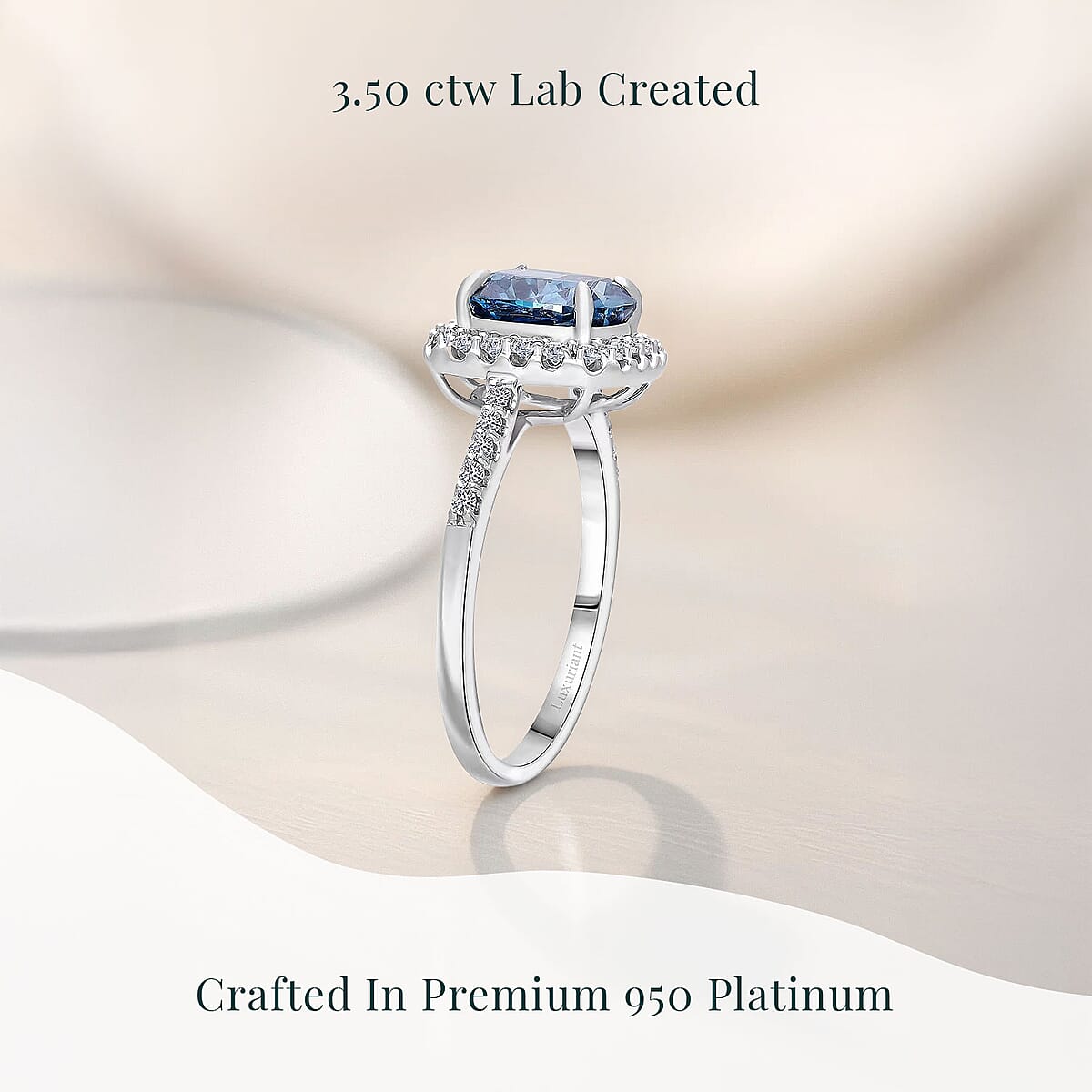 950 Platinum Lab Grown Blue and White Diamond (VS) Ring (Size 6.5) 3.50 ctw image number 2