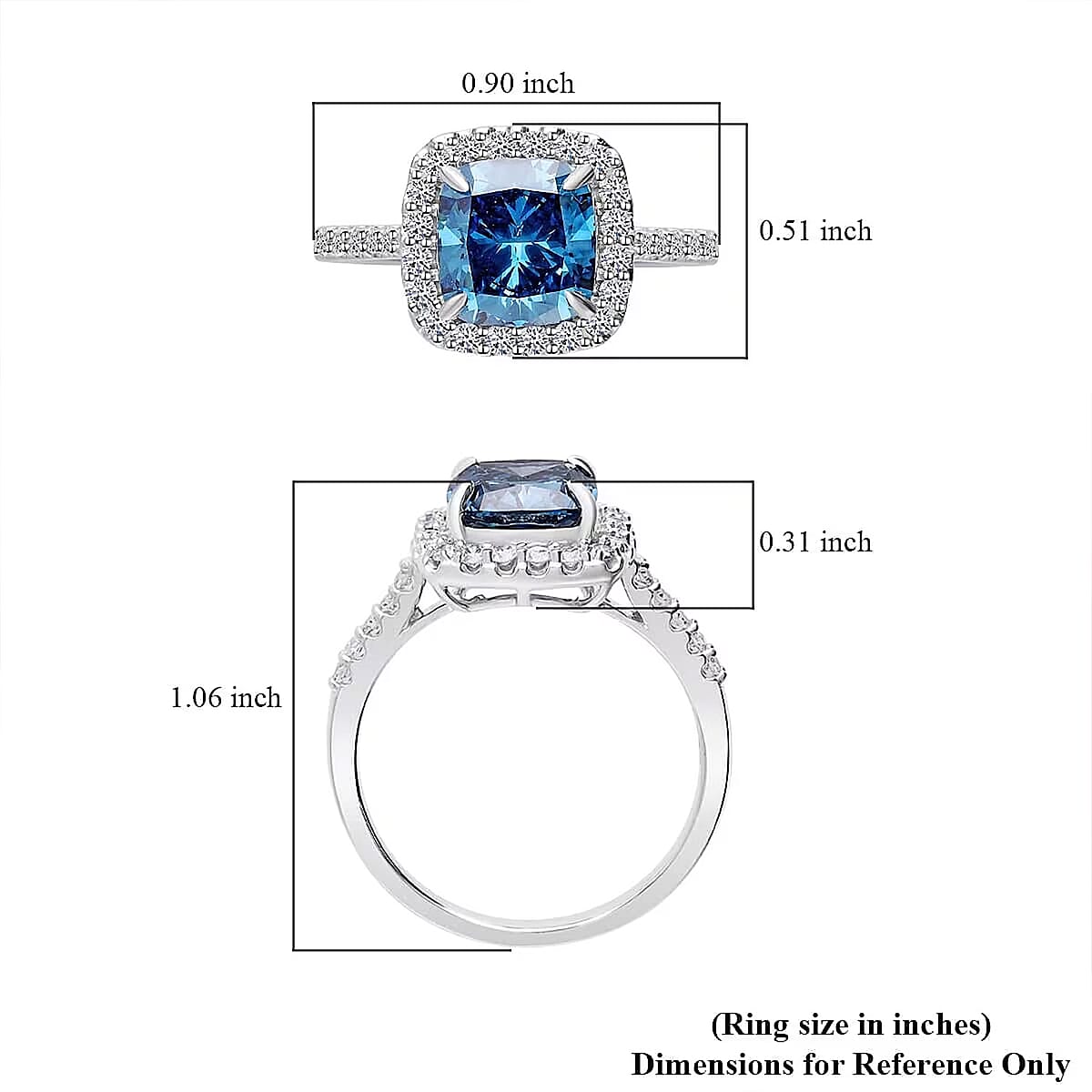 950 Platinum Lab Grown Blue and White Diamond (VS) Ring (Size 6.5) 3.50 ctw image number 6