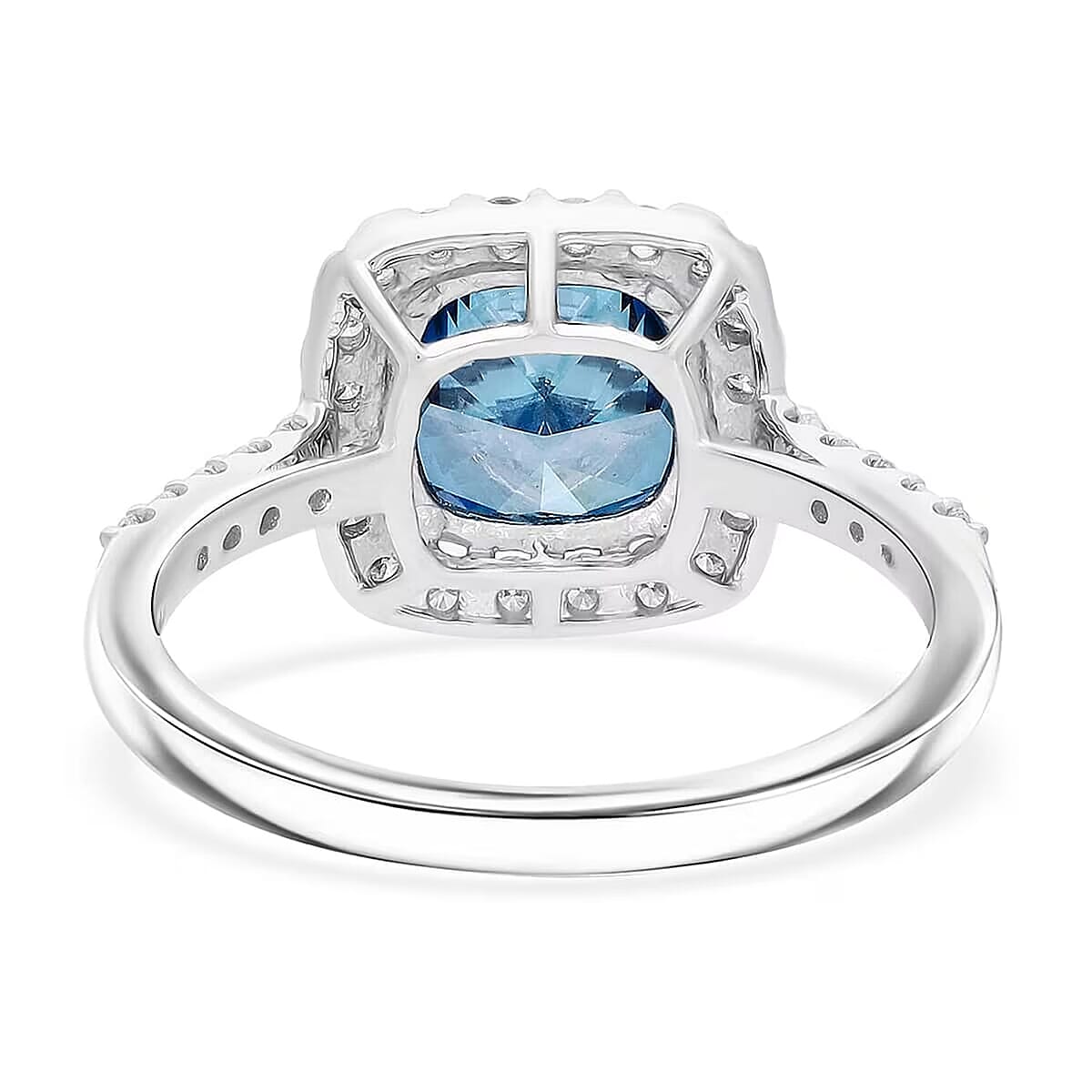 950 Platinum Lab Grown Blue and White Diamond (VS) Ring (Size 6.5) 3.50 ctw image number 7