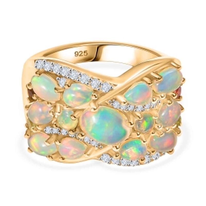 Ethiopian Welo Opal and Multi Gemstone 2.50 ctw Ring in 18K Vermeil YG Over Sterling Silver (Size 10.0)