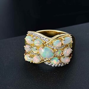 Ethiopian Welo Opal and Multi Gemstone 2.50 ctw Ring in 18K Vermeil YG Over Sterling Silver (Size 10.0)