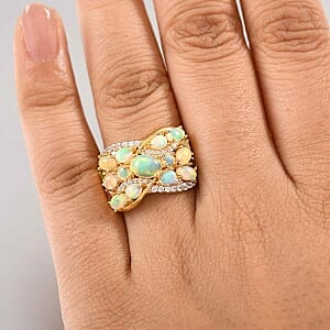 Ethiopian Welo Opal and Multi Gemstone 2.50 ctw Ring in 18K Vermeil YG Over Sterling Silver (Size 10.0)