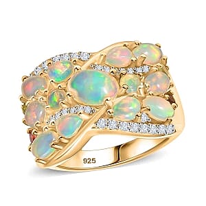 Ethiopian Welo Opal and Multi Gemstone 2.50 ctw Ring in 18K Vermeil YG Over Sterling Silver (Size 10.0)