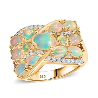 Ethiopian Welo Opal and Multi Gemstone 2.50 ctw Ring in 18K Vermeil YG Over Sterling Silver (Size 10.0)