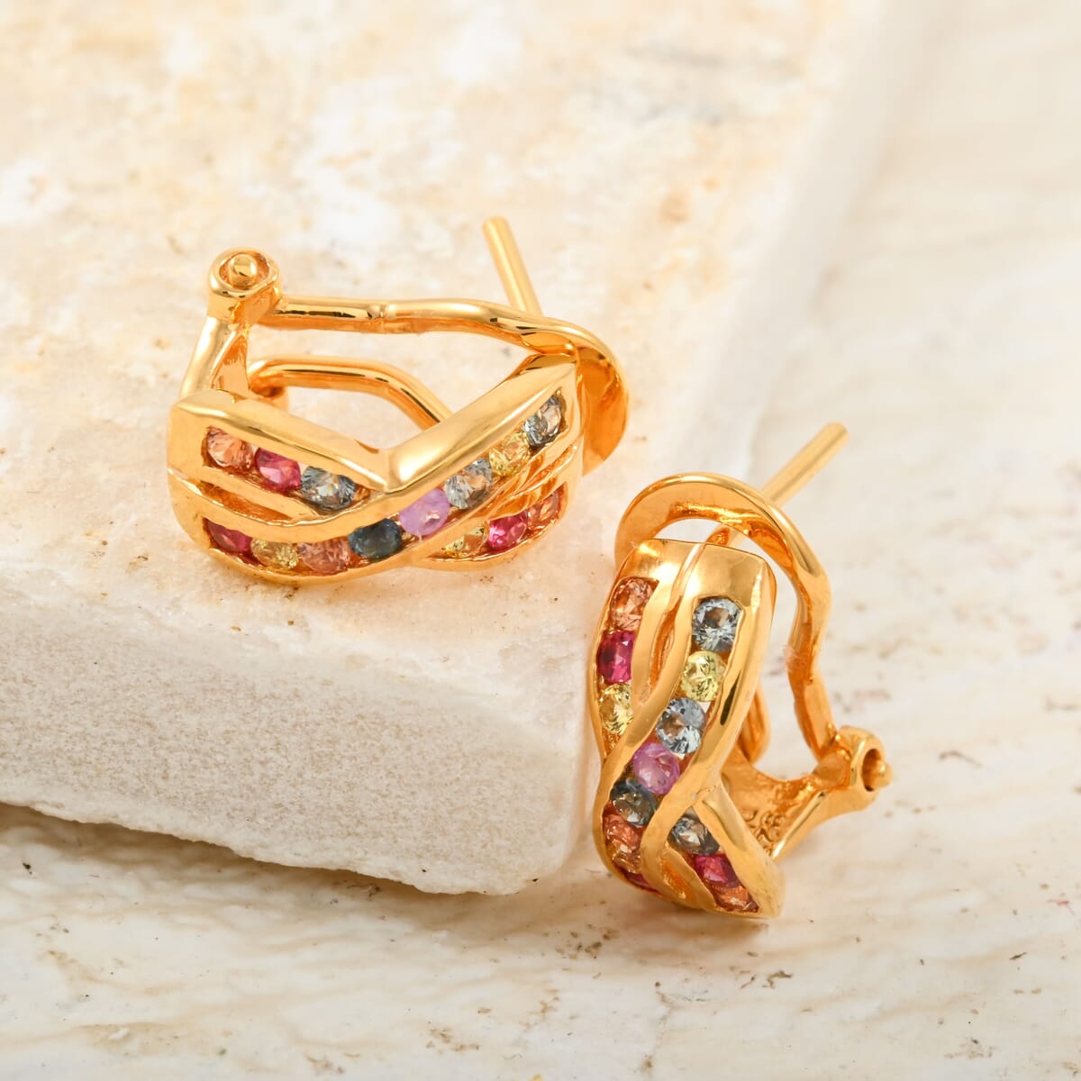 Premium Multi Sapphire 1.00 ctw Aurora Dreams Earrings in 18K Vermeil Yellow Gold Over Sterling Silver  image number 1