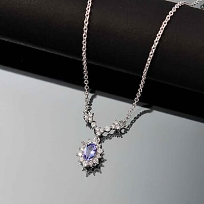 Tanzanite and White Zircon Fancy 1.03 ctw Necklace in Rhodium Over Sterling Silver 18 Inches